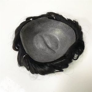 Substituição de cabelo humano virgem indiana de 32 mm 0810 PU Base Mão amarrada De preço baixo peruca de silicone para homens negros na América Fast Express Delivery