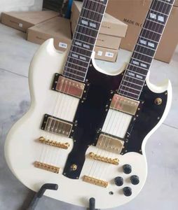 Çift kafa elektro gitar, yüksek kalite, sarı süt rengi, 12 tel   6 tel, altın donanım