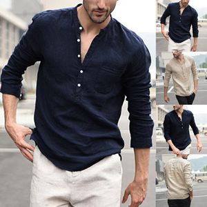 Designer Harajuku Men Clothing Shirts For Men Vintage Pure Color Button Linen Solid Long Sleeve Retro Shirt Tops Blouse