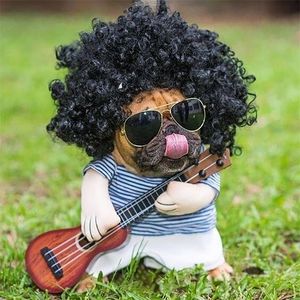 Zabawny gitarzysta gitarzysty Cosplay Dog Costume gitarzysta ubierający się do imprezy Halloweenowe ubrania dla kotów plus peruka y200917