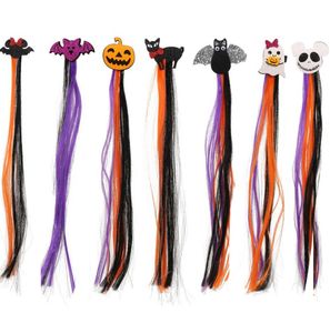 Fermagli per capelli di Halloween con estensioni dei capelli Accessori per costumi Parrucca Coda di cavallo intrecciata Zucca Fantasma Ala di pipistrello Gatto nero Cappello da strega Mollette Forcina per capelli Party Cosplay Prop