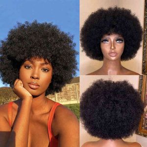 Short Afro curly human hair wigs with fringe Cute jerry For Women 220606