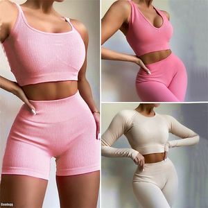 Strong Outfit Frauen Yoga Set Gym Workout Sport-Bh Anzug Fitness Nahtlose Crop Top Hohe Taille Shorts Sportswear Trainingsanzug 220513