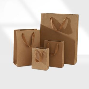 High Quality Simple Gift Tote Bag Kraft Paper Candy Box With Handle Wedding Birthday Party Gifts Package Custom LOGO YF0017