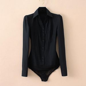 Camicette da donna Camicie Taglie forti Tinta unita Colletto rovesciato Scollo a V Body da donna Camicetta bianca pieghettata davanti Camicetta da ufficio da donna Nero Bl