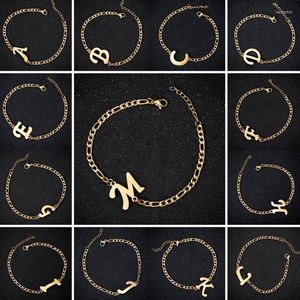 Bracelets de charme Letras simples pulseira de corrente grossa para mulheres de aço inoxidável Iniciais retrô Anklet Birthday GiftScarm Kent22