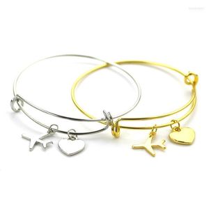 Bangle Gold Silver Color Airplane Adjustable Bracelets Plane Heart Bangles Aircraft Bracelet For Women Accessories Drop 1 Inte22