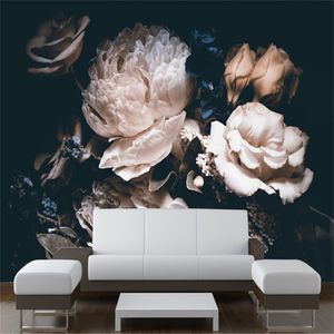 Papel de parede personalizado da foto 3d flores de fundo escuro mural para sala de estar quarto de parede