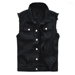 Mäns västar Sokotoo Black Jean Vest Slim Fringe Denim Waistcoat ärmlös tank Top Kare22