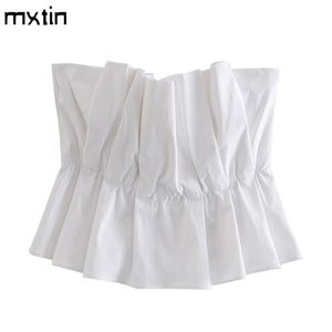 Mulheres Sexy Moda Branco Cropped Tanque Vintage Backless Plissado Partido Sólido Feminino Camis Chic Tops 220325