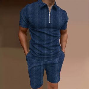 Summer Stripe Mens Polo Shirt Sets Men ShortSleeved Polo Shirts Zipper Business Casual Fashion Patchwork Man Clothing 220602