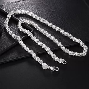 Plattiert Silber Zoll mm verdrehte Seilkette Halskette für Frauen Mann Mode Hochzeitsbringer Schmuck W2