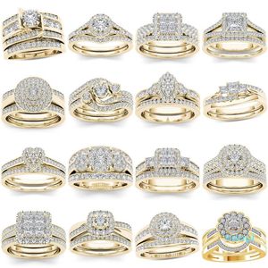 2022 new fashion Wedding Rings 2Pcs Bridal Set Elegant Crystal Engagement Ring Luxury Gold Color Round Heart Zircon For Women Boho Jewelry