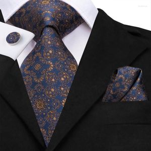 Bow Ties granatowy złoto Kwiatowy jedwabny krawat ślubny dla mężczyzn Condyk Cufflink Prezent Design Projekt modowy