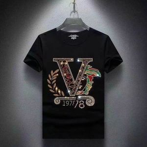 Designer Lvs Fashion Brands T Shirt High Street Hip Hop Europe And America New Summer Hot Diamond Printing Mens Womans Lovers Round Neck Large Loose Tshirt