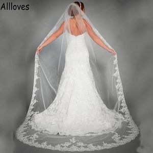 Véus de casamento elegantes para as noivas Apliques de renda Tulle véus de noiva longos Uma camada Women Hair Acessórios Jóias CL0827