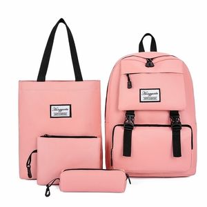 4 Piece/Set High Capacity Women Ryggsäck High School Student Bookbags Korean Vintage Girls Boys Shoulder Bags Travel Backpåsar LJ201225