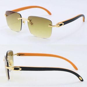 Wholesale Wooden with Metal C Decoration Wood Rimless Sunglasses Unisex Ornamental Light color Lens Driving Fashion Man Woman Frames Designer 18K Gold Sun Glasses