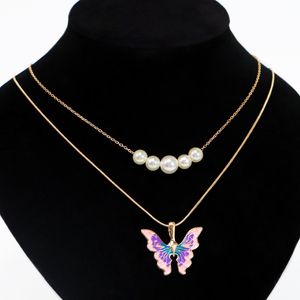 Perlas Pop al por mayor-Moda Mujeres Butterfly Collares Thai Pop Butterfly Pearl Collar Doble Changker Cadenas Chica Joyería Regalo