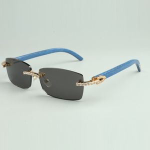 Солнцезащитные очки бесконечные бриллианты 3524012 с натуральными синими деревянными ножками и линзами 56 мм