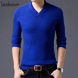 Ny modemärke tröja för män tröjor v hals smala passar jumpers stickkläder höst koreansk stil casual mens kläder 201125