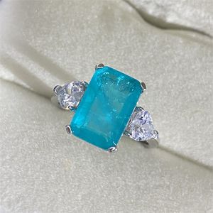 100％S925 STERLING SILVER PARAIBA TOARMALINE GEMSTONE RINGS FOR SAPECLING HIGHカーボンダイヤモンドウェディングファインジュエリー220728