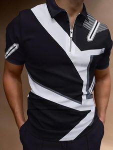 Men's Polos 2022 Men Shirts Summer High Quality Casual Daily Short Sleeve Striped Mens Turn-Down Collar Zippers TEES