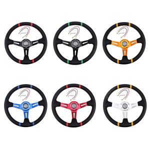 Universal 14 inch 350mm leather modification Racing Sports Car Steering Wheel with Horn Button High Quality PVC Race Drifting Sport Car Accessories Steering Wheels