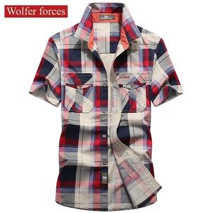 Summer Plaid Shirt Men'Slarge Rozmiar Męski Mężczyzna Dżinsowy Bawełniany Styl Dla Mężczyzn Odzież Moda Mężczyzna 220322