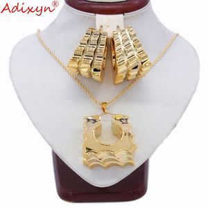 Adixyn Two Desigh Square Earrings/Pendant/Necklace Rose Gold Color Jewelry Set For Women Gifts N031915 220726