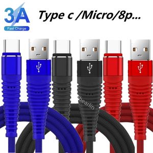 1m 2M 3M 3A Snabbladdningskablar Typ c Micro USB-kabel Tråd för Samsung HTC Lg Android-telefon
