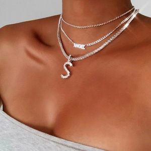 Pendant Necklaces Women Hip Hop Necklace Western Style Letters Sexy Lady Charm Rhinestone Simple Alloy Choker AccessoriesPendant