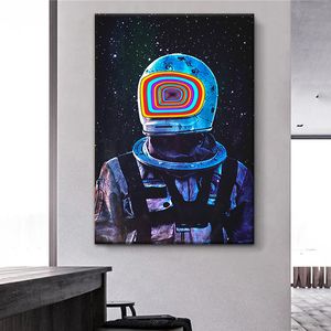 Funny Astronaut Canvas Painting Modern Creative Wall Posters Rainbow Cosmonaut In Space Print Art Pictures For Living Room Decor