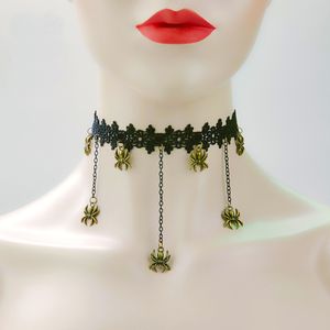 Falscher Kragen Vintage-Choker-Halskette, handgefertigt, schwarze Spitze-Halskette, Spinnen-Anhänger für Frauen, Accessoires, Dame, Party-Schmuck, 5 Teile/los