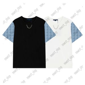 2022 magliette da uomo estate designer di magliette da camicia di lusso fiori classici patchwork manica di denim magliette magliette da donna semplici magliette casual
