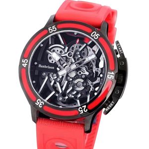 Orologio da uomo F1 in fibra di carbonio rosso Quadrante scheletro luminoso Movimento automatico giapponese Vetro zaffiro Cinturino in caucciù personalizzato Orologio da polso 44mm