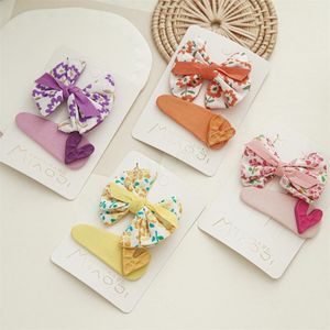 2 Pieces Children Floral Bow-tie Heart Barrettes Cute Lovely Baby Kid Bang Fabric Hair Clips Korean Multi Color Bowknot Silver Edge Scrunchies Hairpins Ornaments