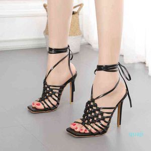 Woven Woman Shoes for Women Shoe Stiletto Women's Cross Strap Sandals Black Shoes on Heels High Heeled Sandals Large Size