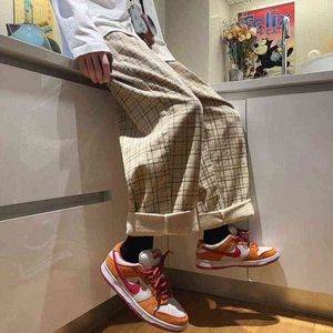 Autumn Winter Thickened Corduroy Pants Men Fashion Casual Retro Plaid Pants Men Streetwear HipHop Straight Wideleg Pants Men J220629