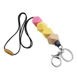 Keychains Silikon Perlen Lanyard Halskette Lanyards ID Abzeichen Ausbruch für Lehrer Mitarbeiter Studenten Keychainskeychains