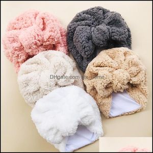 Berretti Cappelli Accessori Bebè Bambini Maternità Lana di agnello Cappello da bambino Grande Bowknot Neonate Ragazze Turbante Nodo Avvolge la testa Berretto indiano Dh4Fl