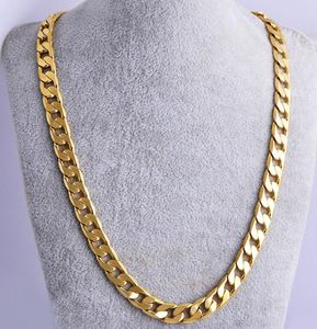 18K Hip Hop -halsband Herrpunkkedjor Flat Hi Gold Plated Color Retention Figaro Tjock Chain Tank 24inch