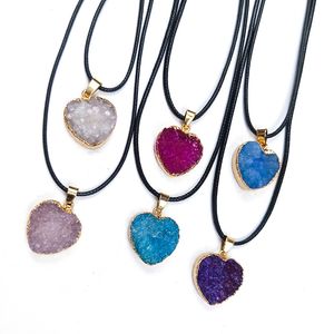 6 colori agata naturale collana con ciondolo cuore pesca grappolo di cristallo collane con cuore decorazione per feste da donna gioielli di moda