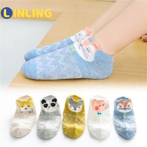 LINLING 5 Pairs/lot Summer Kids Cotton Socks Cartoon Fashion Ultrathin Mesh Socks For 1-12 Years Children Socks Gifts V153 LJ201216