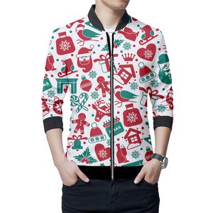 Jaqueta Men S Zipper 3d Feliz Natal Cartoon Impresso de Natal Roupas de festa Casuall