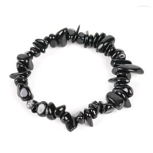 Link Chain Black Tourmaline Stone Chakra Armband Natural Crystal Bangle Beaded Charm Jewelry for Women Trum22