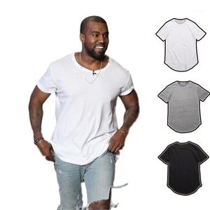 Tx135 homens camiseta o oeste estendido t-shirt homens roupas curvo bainha linha longa tops hip hop urbano em branco