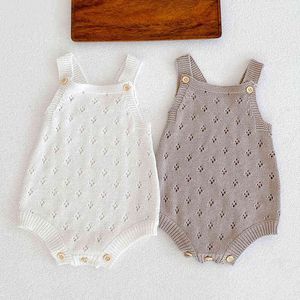 Autumn Baby Boy Girl Rompers Baby Boy Girl Hollow Out Pure Color Sleeveless Rompers barn Baby Boy Girl Newborn Knit Rompers G220510