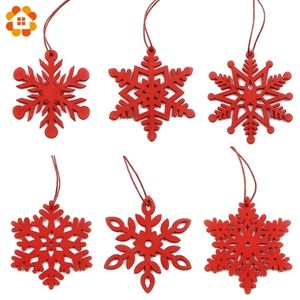 6st DIY Whitered Snowflakes Christmas Wood Pendants Ornament för Xmas Tree Party Decorations Kids Gift Y201020