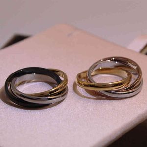 Wholesale three color gold ring resale online - YJZK Kajia three ring three color ring titanium steel k rose gold fashion trend stainless steel couple ring